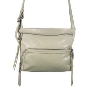 Hobo White Leather Crossbody Two Compartment Adjustable Strap Silver Tone M